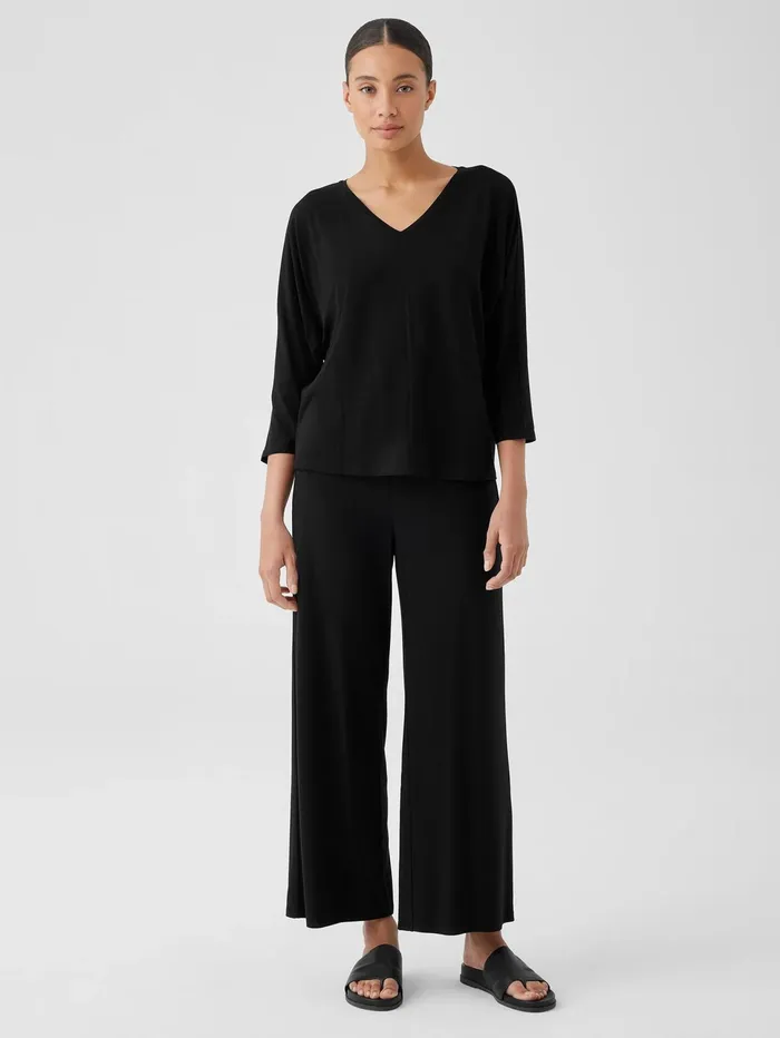 Pants Shorts and Jumpsuits Women Eileen Fisher Stretch Jersey Knit WideLeg Pant Black