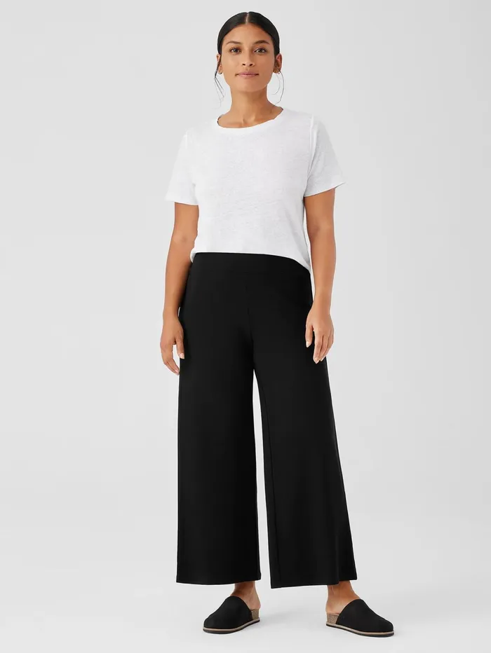 Pants Shorts and Jumpsuits Women Eileen Fisher Stretch Jersey Knit WideLeg Pant Black