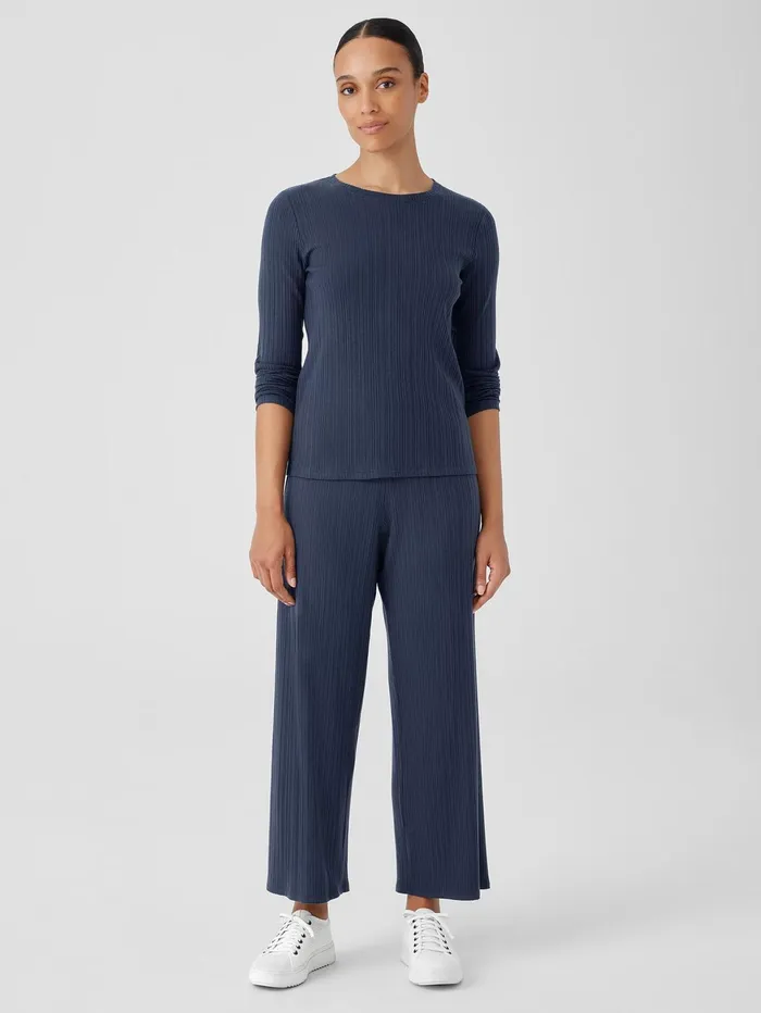 Pants Shorts and Jumpsuits Women Eileen Fisher Variegated Rib Knit WideLeg Pant Ocean