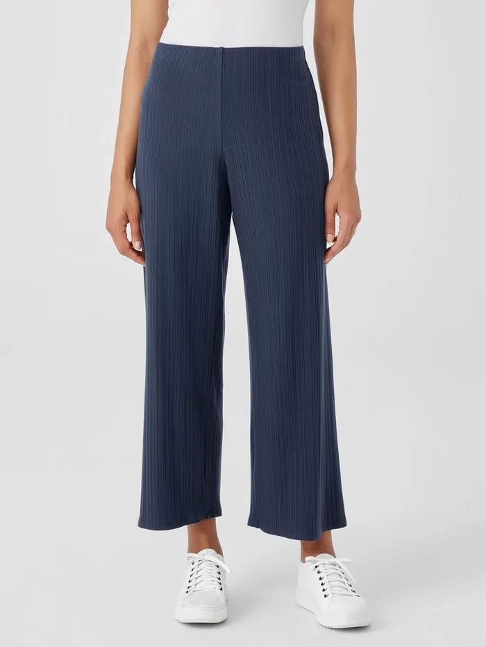 Pants Shorts and Jumpsuits Women Eileen Fisher Variegated Rib Knit WideLeg Pant Ocean