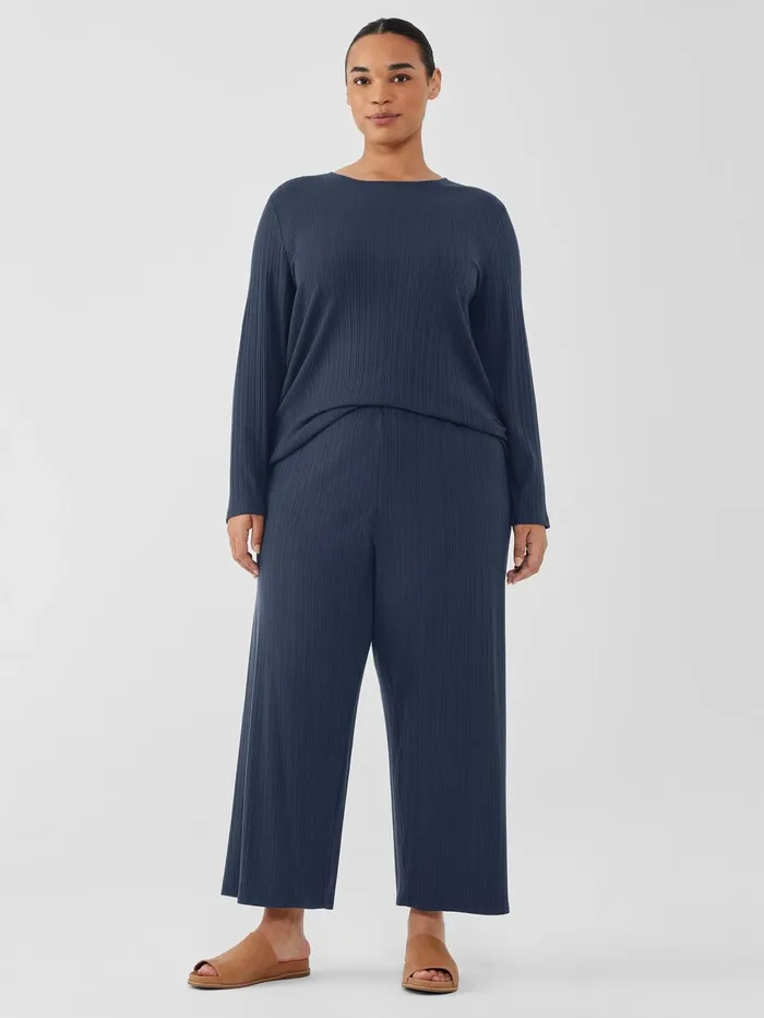 Pants Shorts and Jumpsuits Women Eileen Fisher Variegated Rib Knit WideLeg Pant Ocean