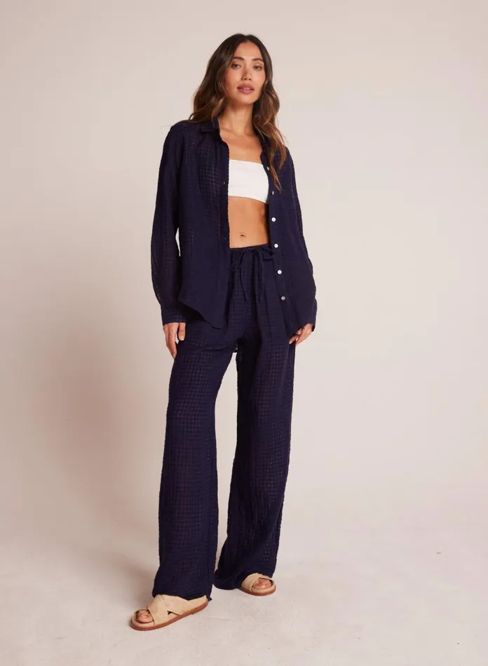 Pants Women Bella Dahl Wide Leg Pocket Beach Pant 8211 Tropic Navy