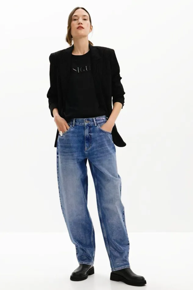 Pants Women Desigual Balloon Denim Jeans Blue