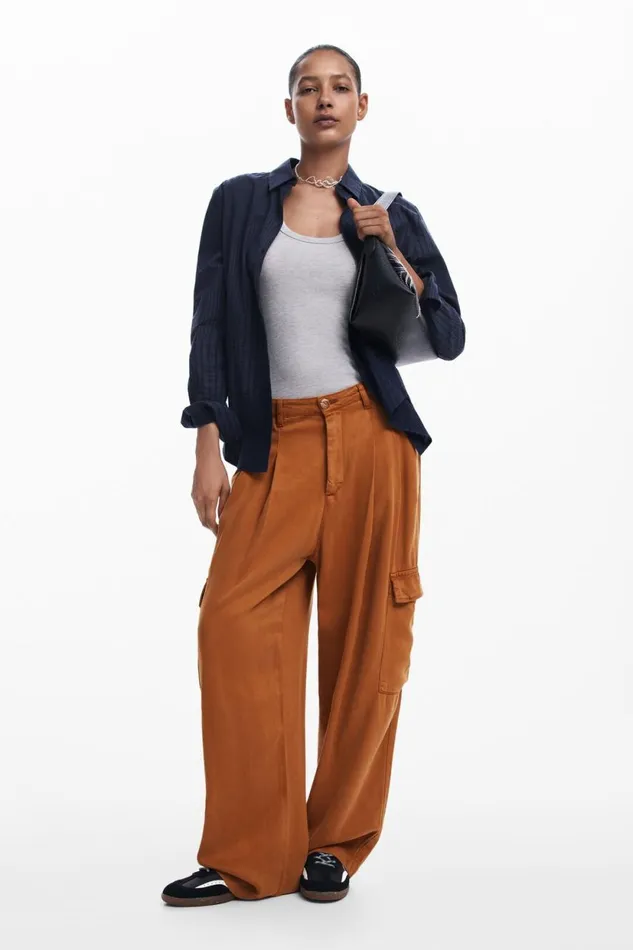 Pants Women Desigual Flowy Cargo Pants White