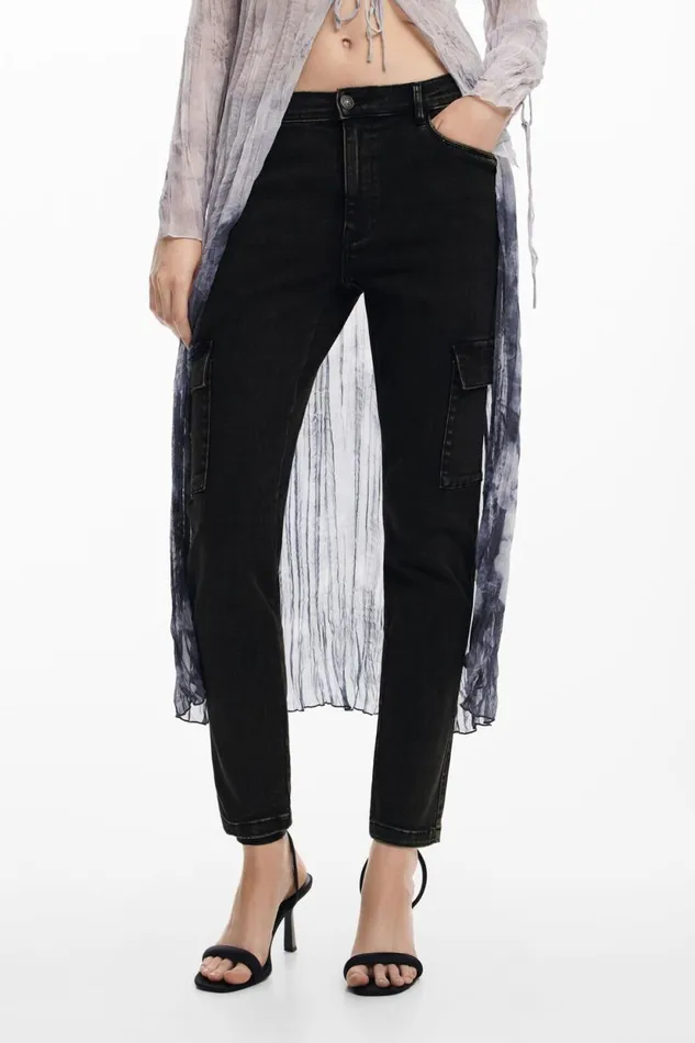 Pants Women Desigual Straight Cargo Jeans Black