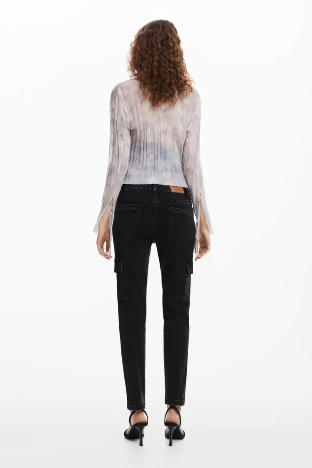 Pants Women Desigual Straight Cargo Jeans Black