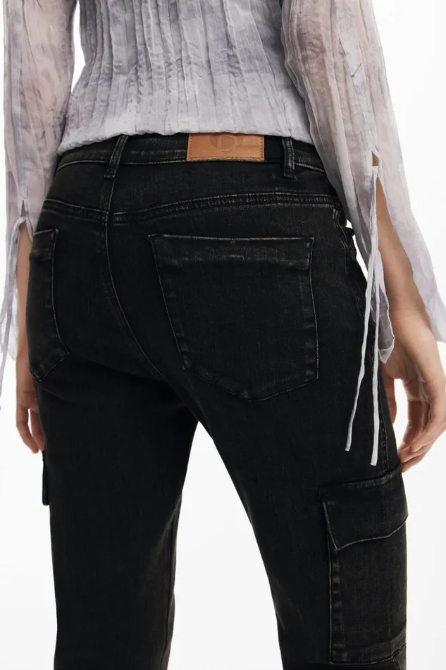 Pants Women Desigual Straight Cargo Jeans Black