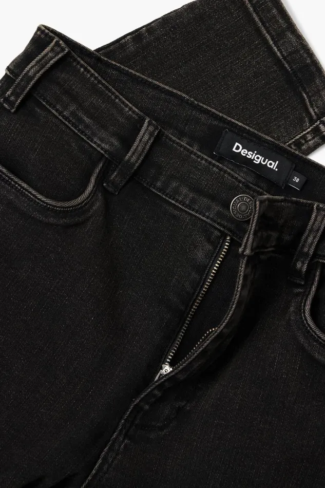 Pants Women Desigual Straight Cargo Jeans Black