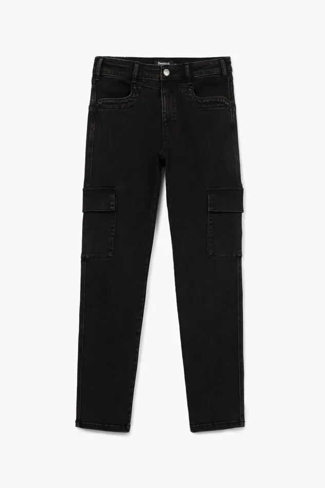 Pants Women Desigual Straight Cargo Jeans Black