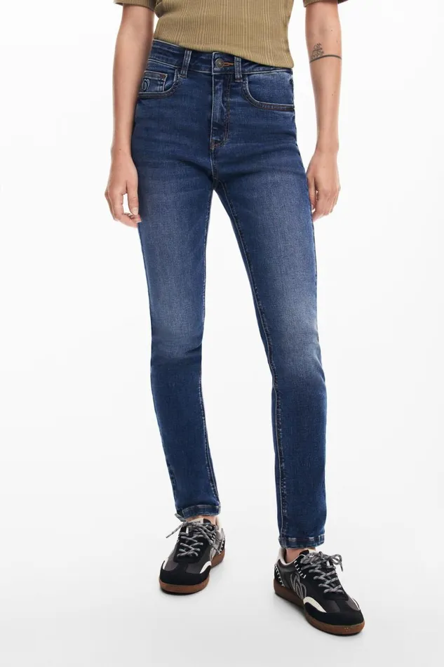 Pants Women Desigual Straight Jeans With Plain Pockets Blue