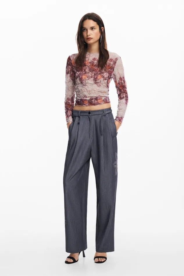 Pants Women Desigual Straight Long Pants Black