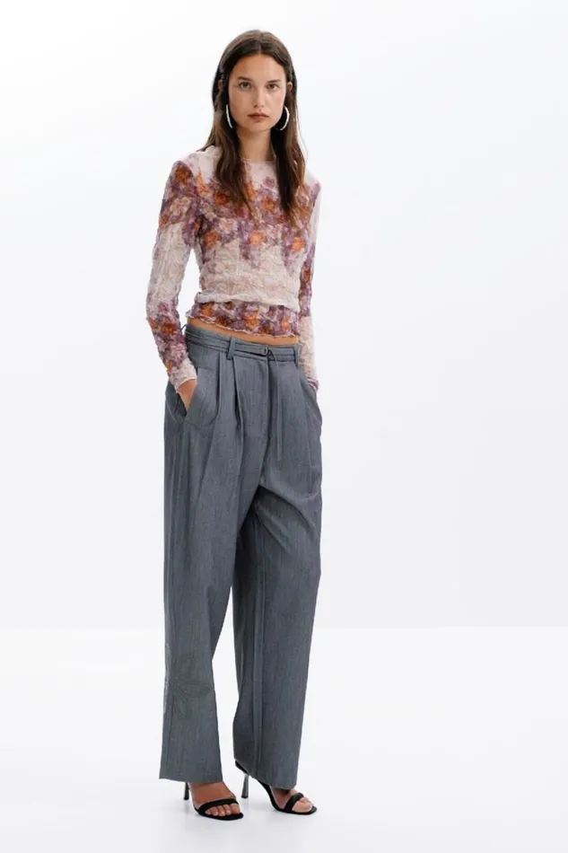 Pants Women Desigual Straight Long Pants Black
