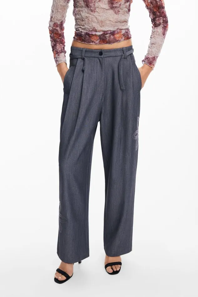 Pants Women Desigual Straight Long Pants Black
