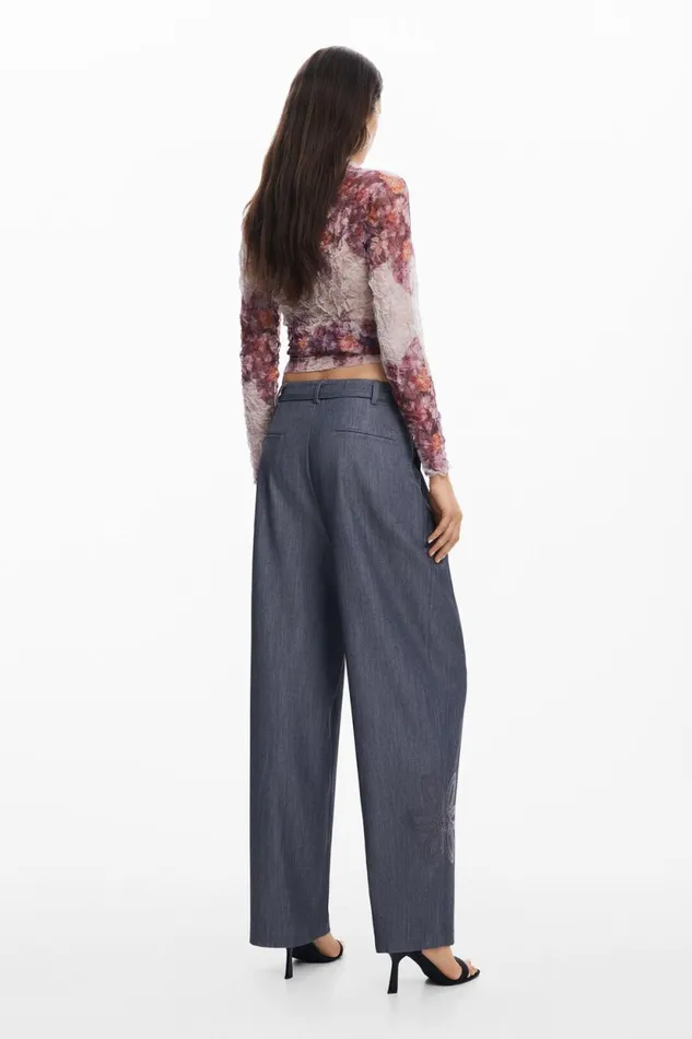Pants Women Desigual Straight Long Pants Black