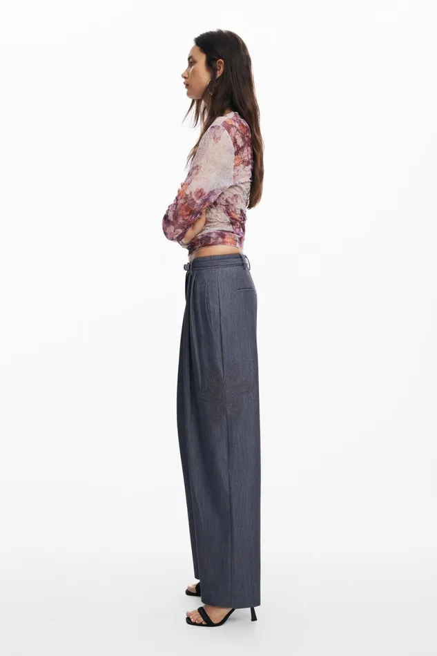 Pants Women Desigual Straight Long Pants Black