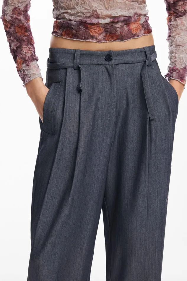 Pants Women Desigual Straight Long Pants Black