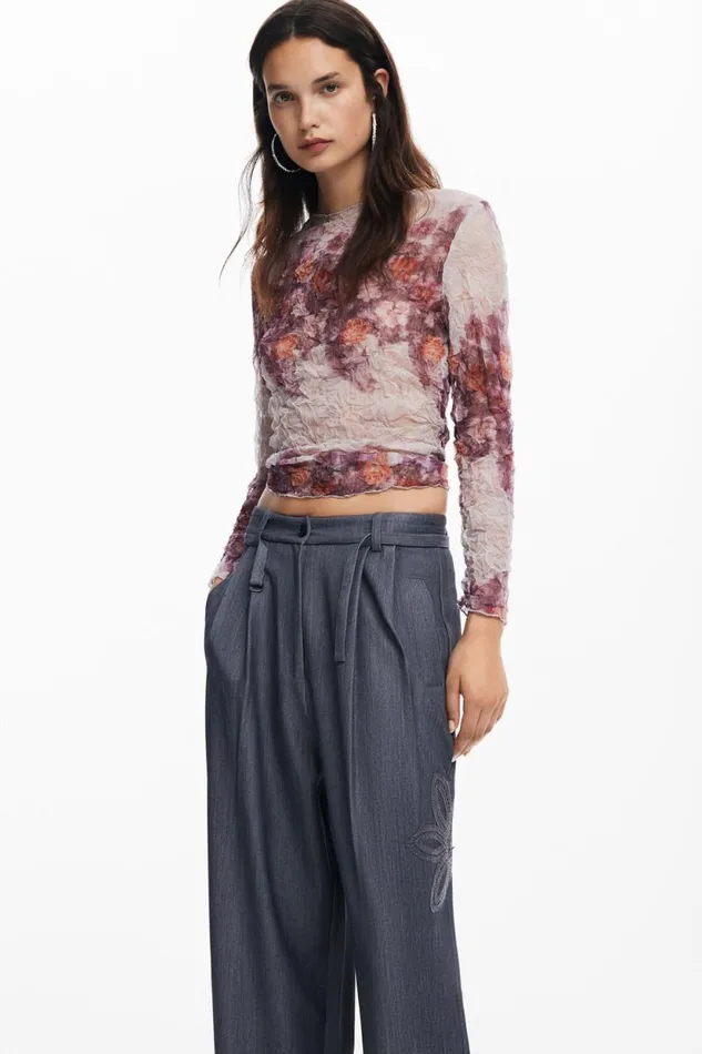 Pants Women Desigual Straight Long Pants Black