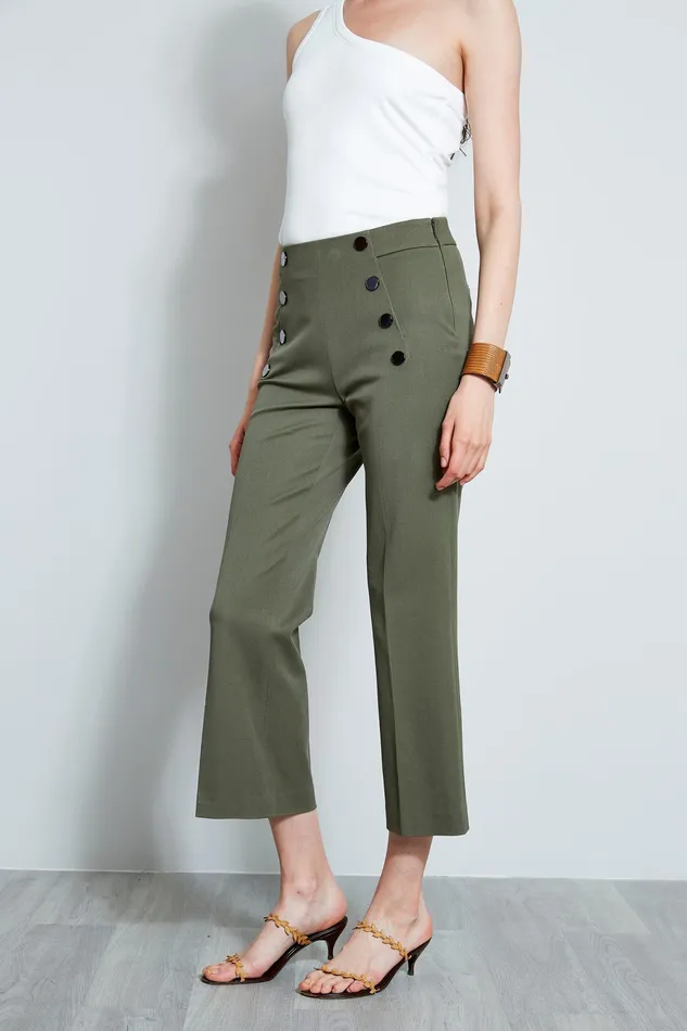 Pants Women Elie Tahari Button Detail Pant WILLOW GREEN
