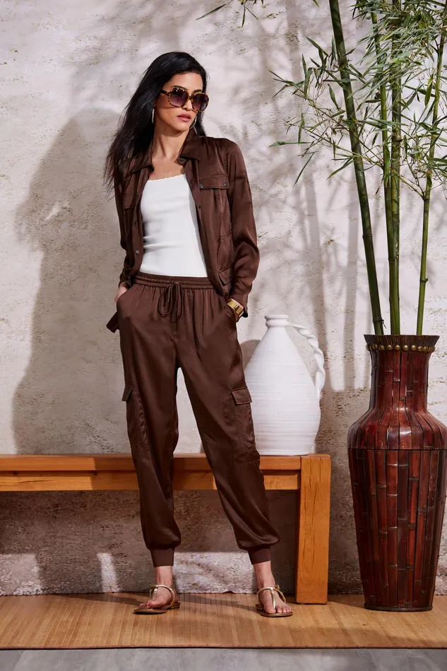 Pants Women Elie Tahari Satin Cargo Pant SUMATRA