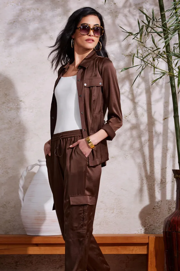 Pants Women Elie Tahari Satin Cargo Pant SUMATRA