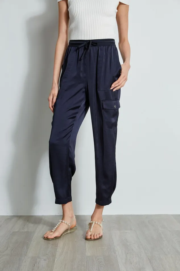 Pants Women Elie Tahari Satin Cargo Pocket Pant STARGAZER