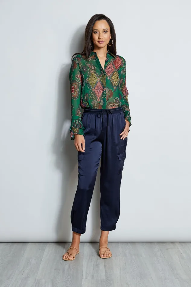 Pants Women Elie Tahari Satin Cargo Pocket Pant STARGAZER