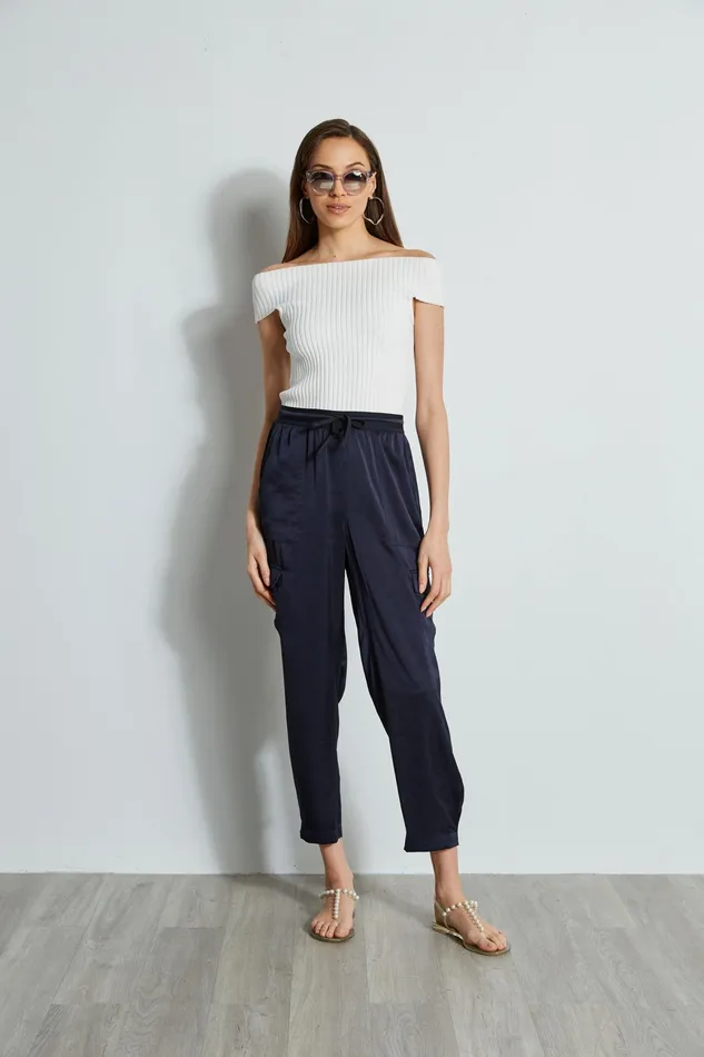 Pants Women Elie Tahari Satin Cargo Pocket Pant STARGAZER