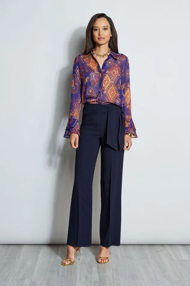 Pants Women Elie Tahari Wide Leg Sash Pant STARGAZER