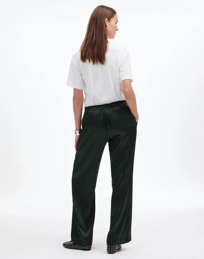Pants Women Madewell PullOn Straight Pants In Stretch Satin Luxury Forest