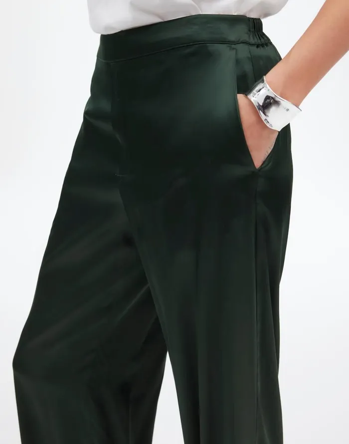 Pants Women Madewell PullOn Straight Pants In Stretch Satin Luxury Forest