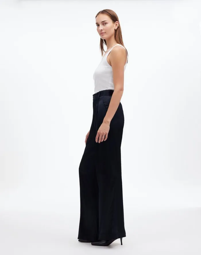 Pants Women Madewell The Harlow SuperwideLeg In Stretch Satin True Black