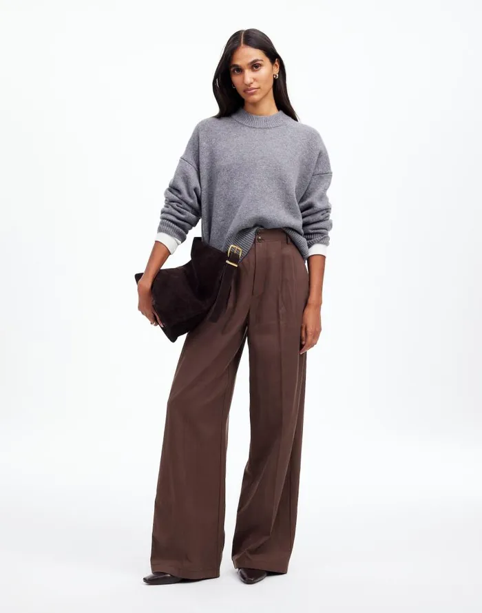 Pants Women Madewell The Harlow WideLeg Pant In Drapey Twill Dark Carob