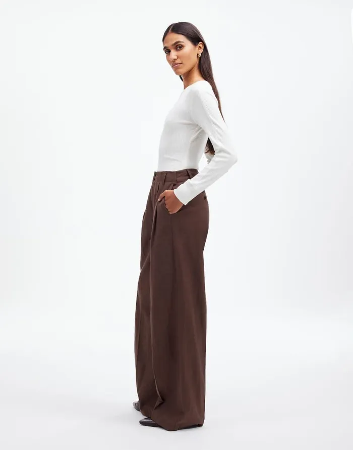 Pants Women Madewell The Harlow WideLeg Pant In Drapey Twill Dark Carob