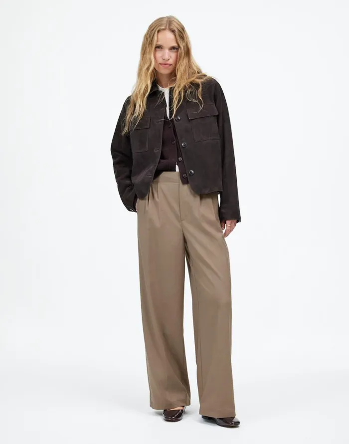 Pants Women Madewell The Harlow WideLeg Pant In Flannel Dark Oat Melange