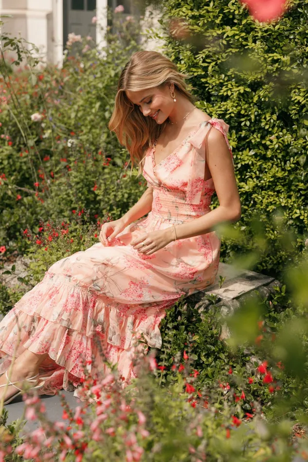 Petal and Pup Fionna Maxi Dress Peach Floral Women Floral Dresses