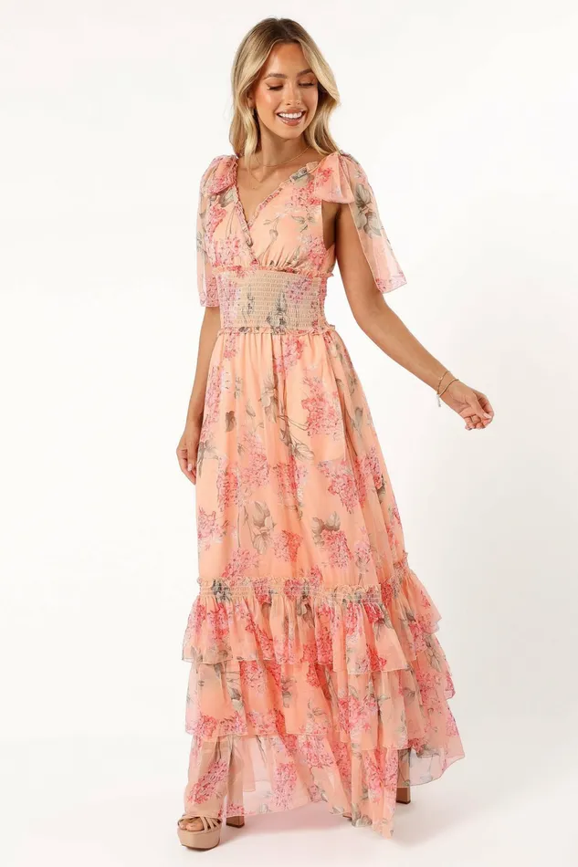 Petal and Pup Fionna Maxi Dress Peach Floral Women Floral Dresses