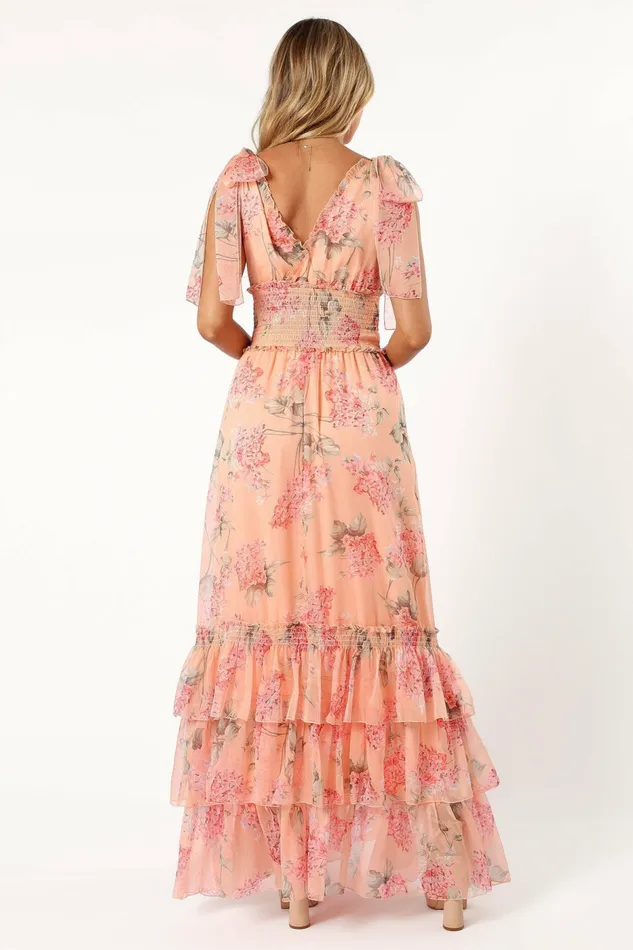Petal and Pup Fionna Maxi Dress Peach Floral Women Floral Dresses