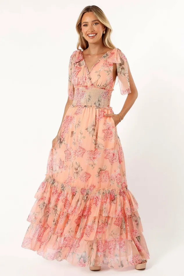 Petal and Pup Fionna Maxi Dress Peach Floral Women Floral Dresses