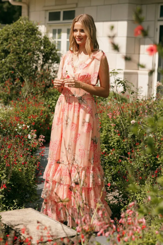 Petal and Pup Fionna Maxi Dress Peach Floral Women Floral Dresses