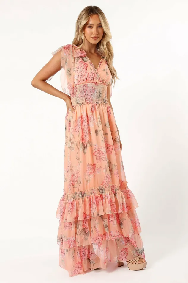 Petal and Pup Fionna Maxi Dress Peach Floral Women Floral Dresses