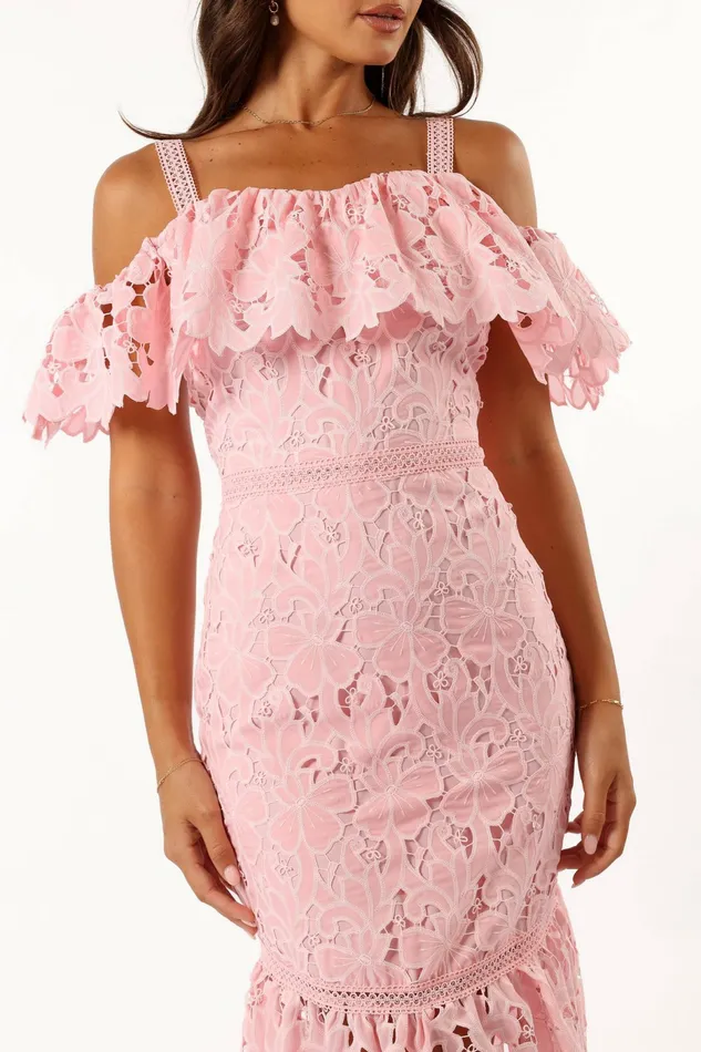 Petal and Pup Floral Dresses Women Beckett Lace Midi Dress Pink