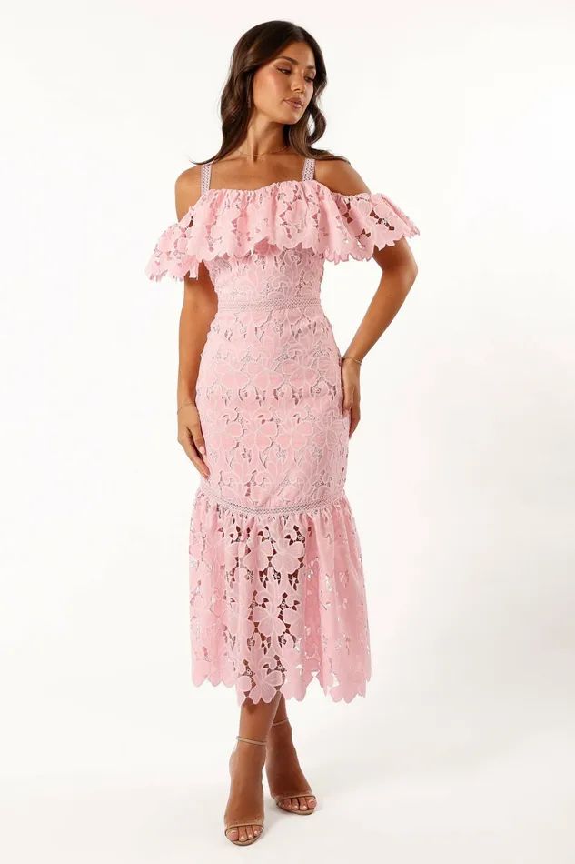 Petal and Pup Floral Dresses Women Beckett Lace Midi Dress Pink