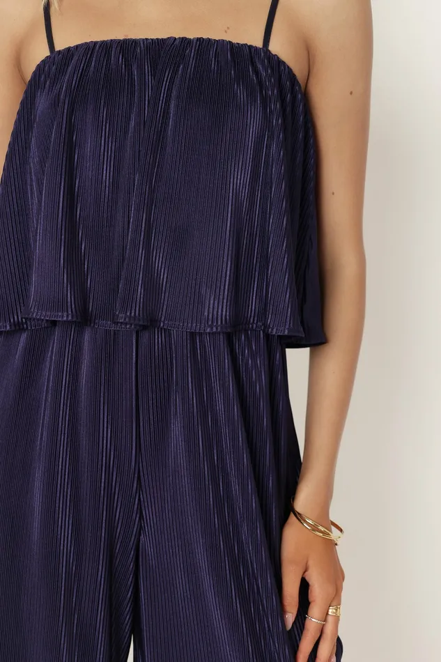 Petal and Pup Jillian Plisse Jumpsuit Navy Women Jumpsuits and Rompers