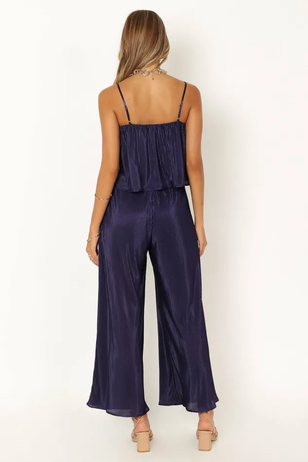 Petal and Pup Jillian Plisse Jumpsuit Navy Women Jumpsuits and Rompers