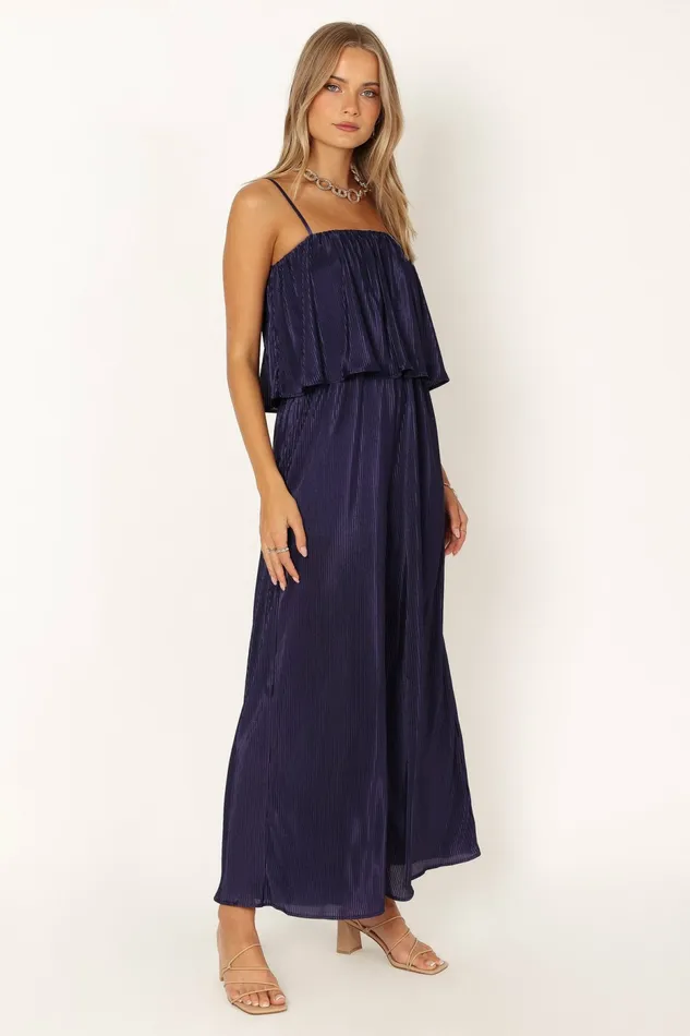 Petal and Pup Jillian Plisse Jumpsuit Navy Women Jumpsuits and Rompers
