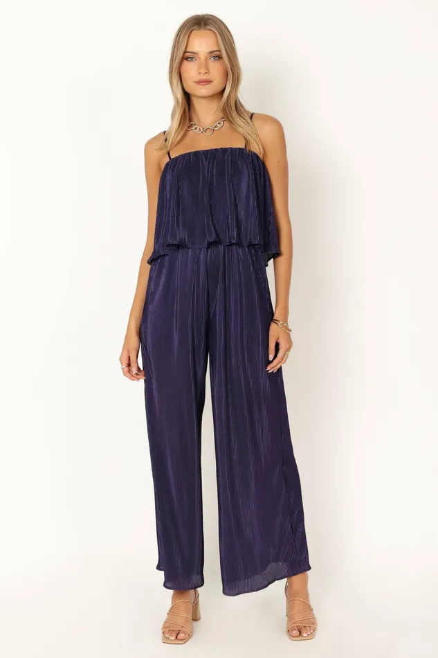 Petal and Pup Jillian Plisse Jumpsuit Navy Women Jumpsuits and Rompers