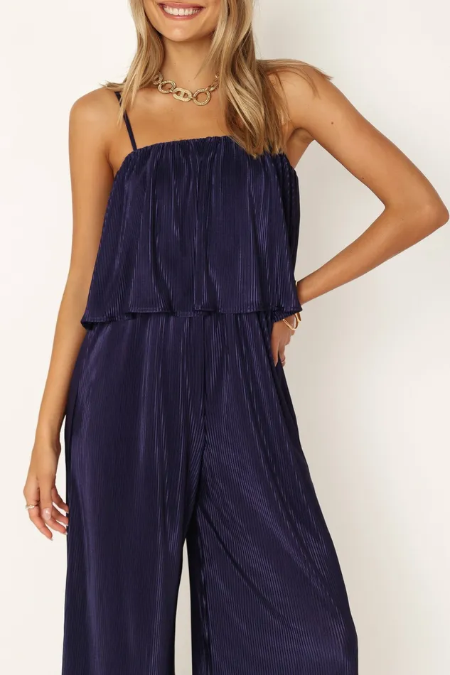Petal and Pup Jillian Plisse Jumpsuit Navy Women Jumpsuits and Rompers