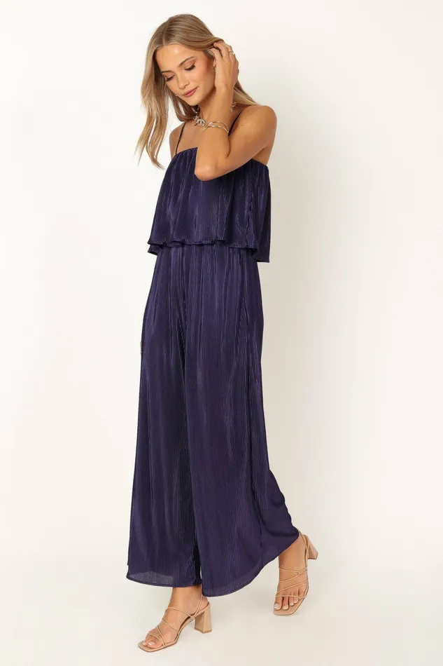 Petal and Pup Jillian Plisse Jumpsuit Navy Women Jumpsuits and Rompers