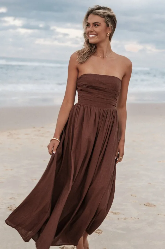 Petal and Pup Kayt Strapless Dress Chocolate Brown Women Strapless Dresses