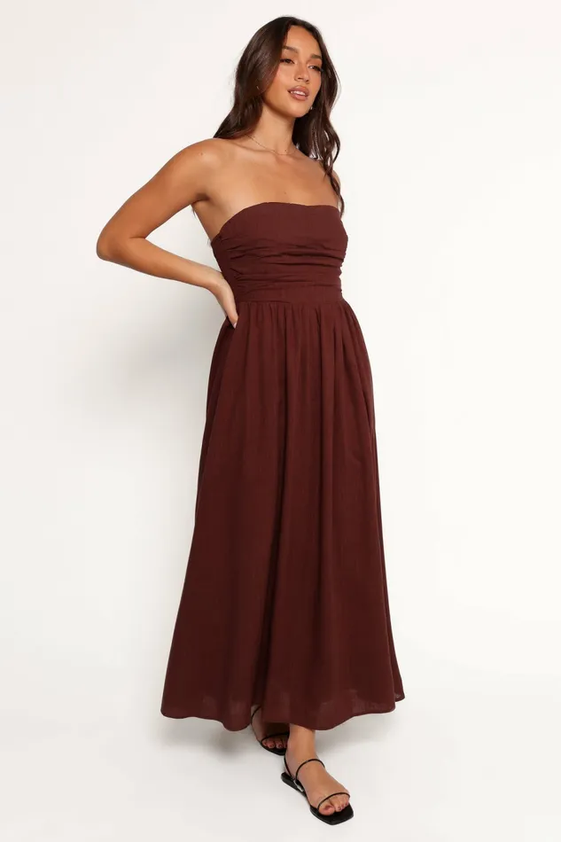 Petal and Pup Kayt Strapless Dress Chocolate Brown Women Strapless Dresses